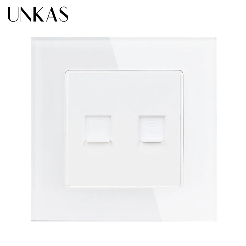 UNKAS белая Роскошная панель из хрустального стекла 1 комплект телефон RJ11 с
