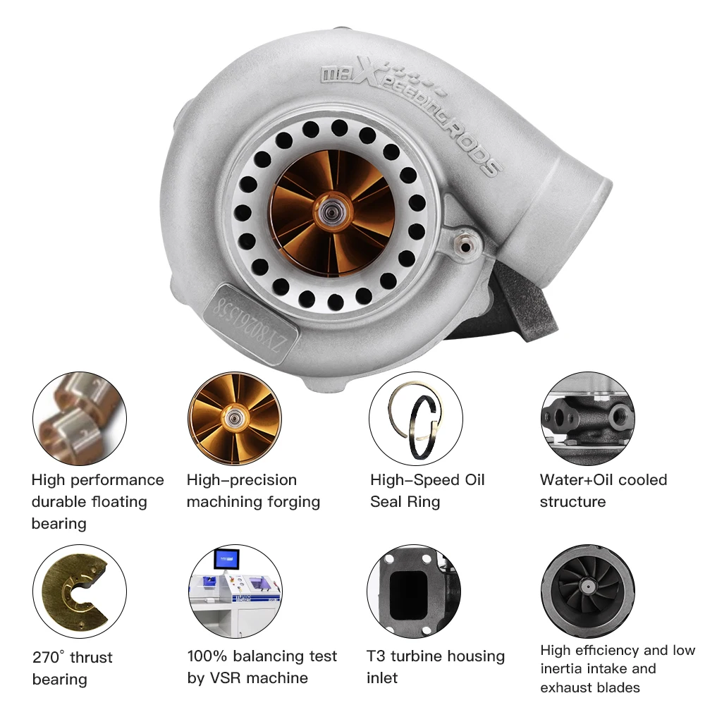 

GT35 GT3582 Street Turbine A/R .63 Com .70 T3 Water 4 Bolt TURBO TurboCharger 600HP Journal bearing