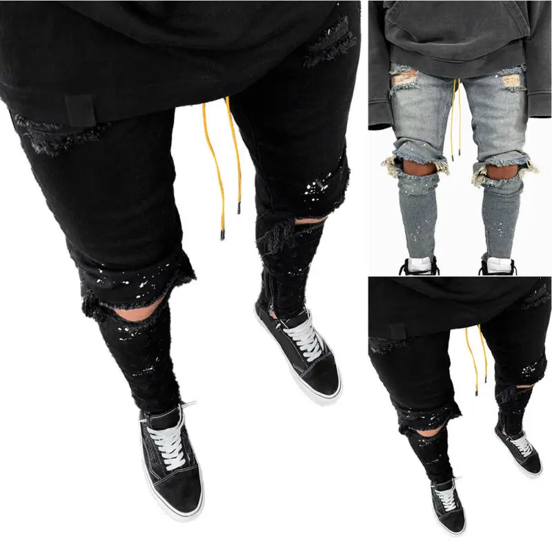 Высококачественная Мужская облегающая джинсы с завышенной талией модные