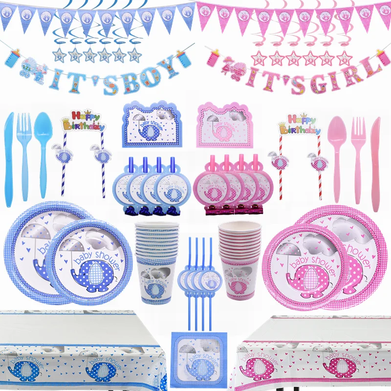 Одноразовая посуда в виде слона розовая синяя | Дом и сад