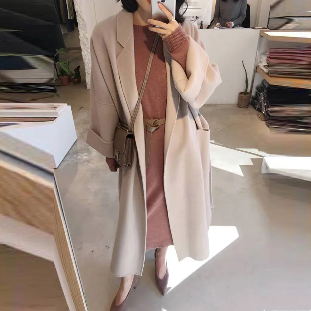 Женское длинное шерстяное пальто SAGACE свободное повседневное размера плюс в