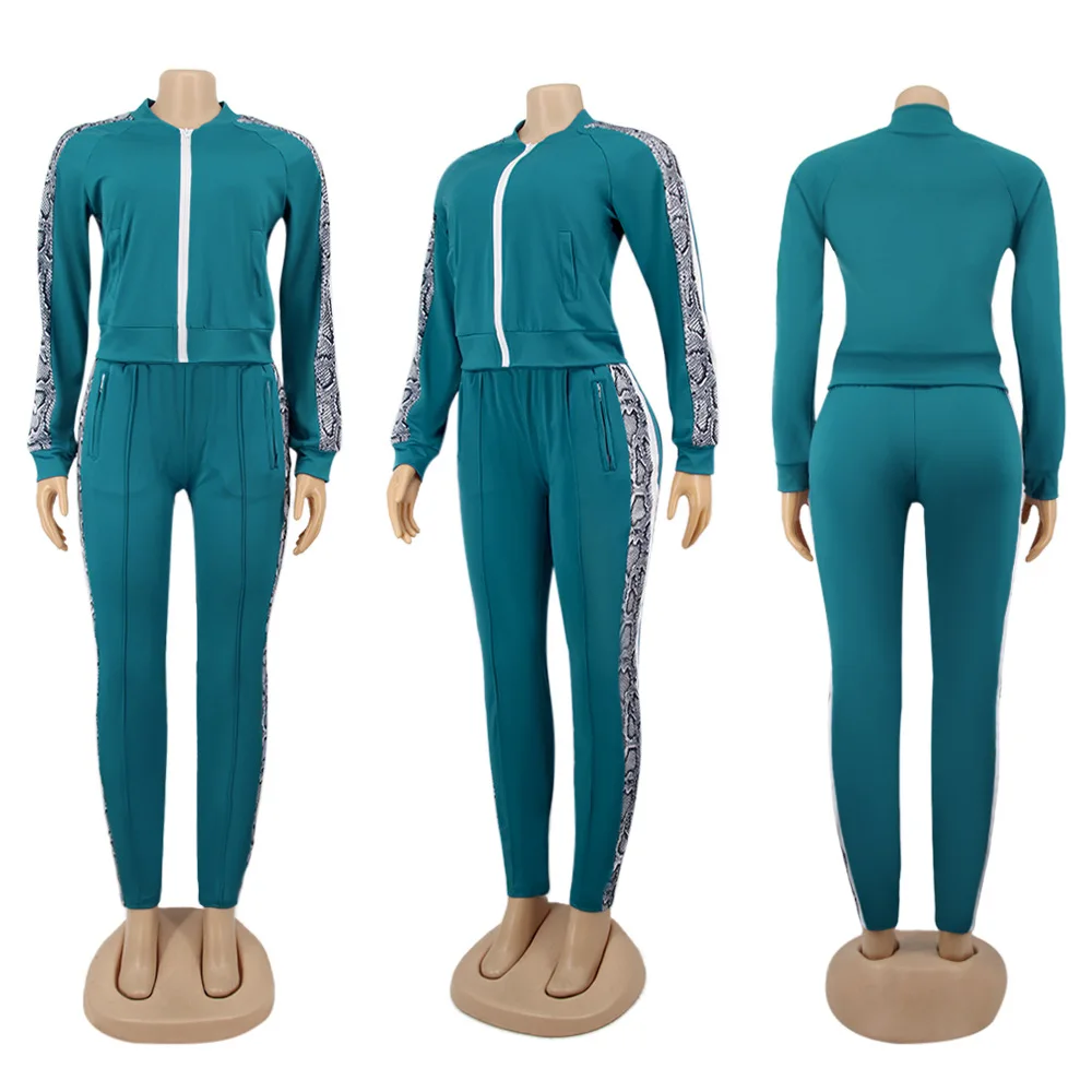 

Fashion long-sleeved trousers solid color zipper leisure sports ladies suit