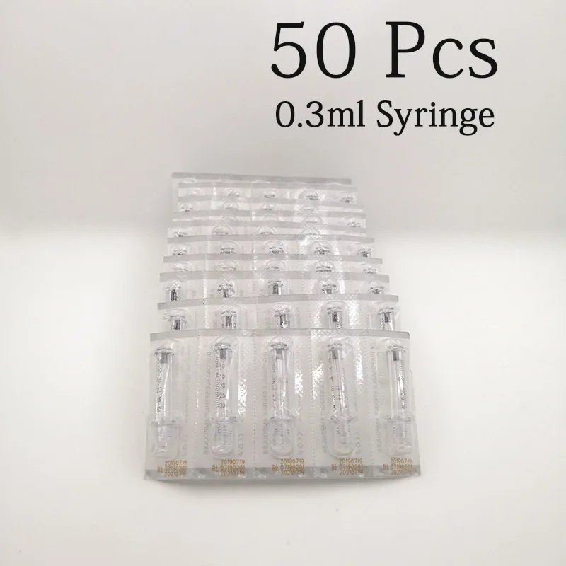 50pc 0.3 Syringe 50 шт., 0,3 мл, гиалуроническая ручка, шприц для инъекций губ, ампула для гиалуроновой ручки, наполнитель для губ, удаление морщин, шприц для инъекций воды - Цвет: 50pc 0.3 Syringe