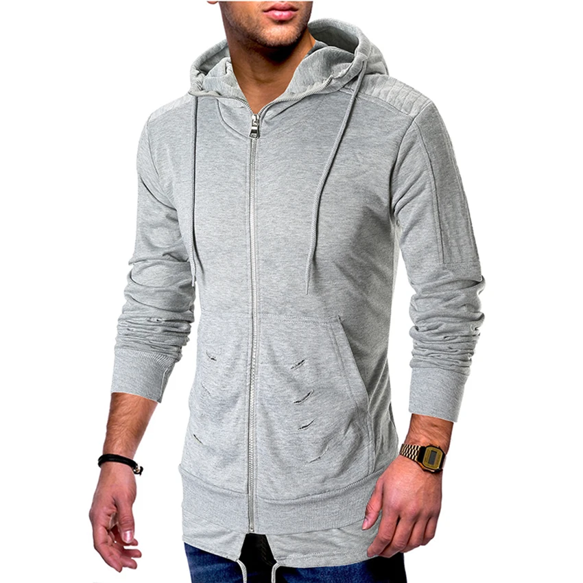 

Men's Solid Extend Hoodie Long Sleeve Sweatshirt Winter Zipper Jacket Hip Hop Streetwear Hoody Men Solid Color Clohtes Hood