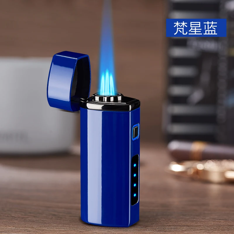 

Metal USB Triple Torch Gas Window LED Lighter Jet Cigar Three Nozzle Turbo Windproof Powerful BBQ Spray Gun Candle Lighter
