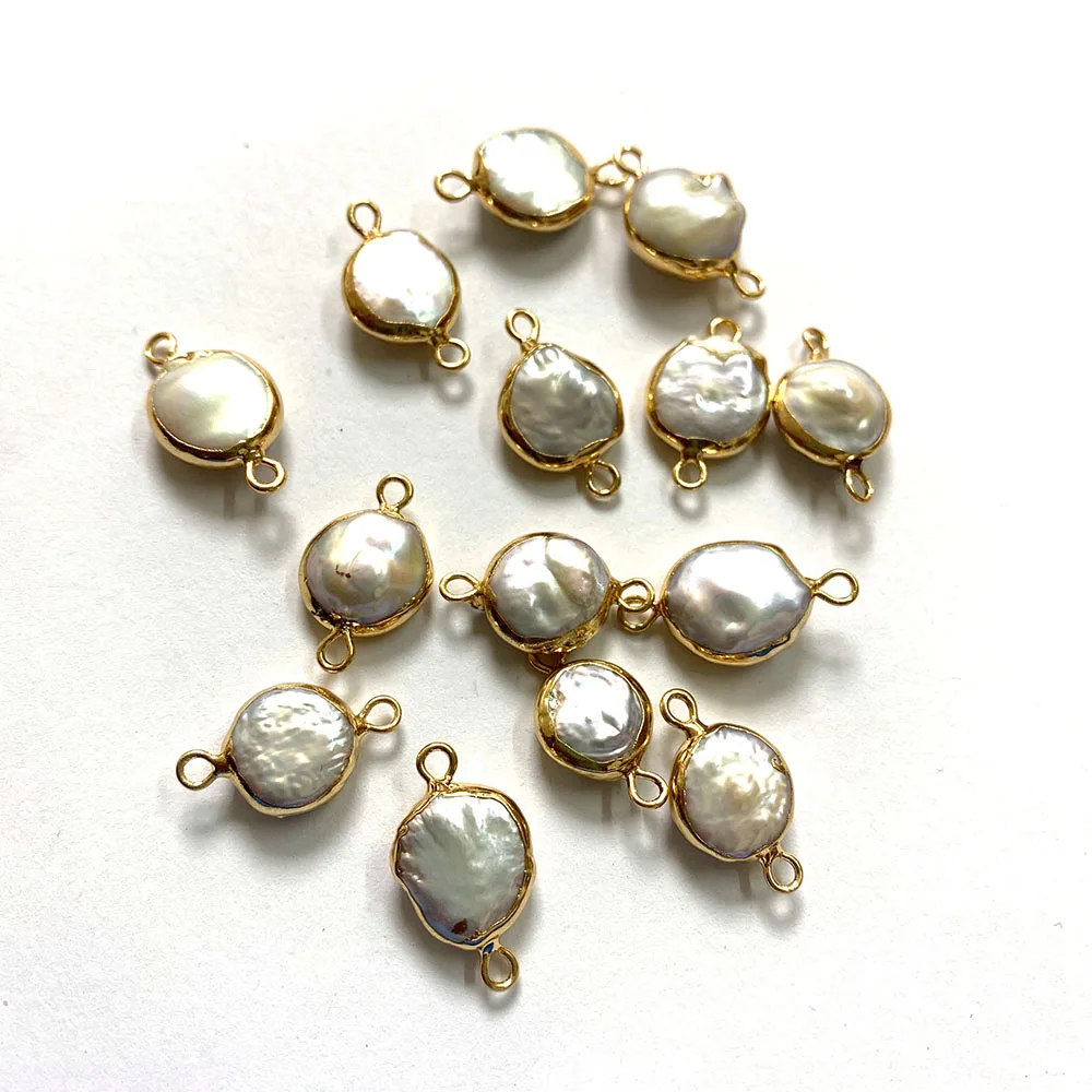 

Classic Freshwater Pearl Round Shape Charm Double Hole Small Pendant 19mmx11mm Chinese Fashion Charm Accessories Handmade Gift