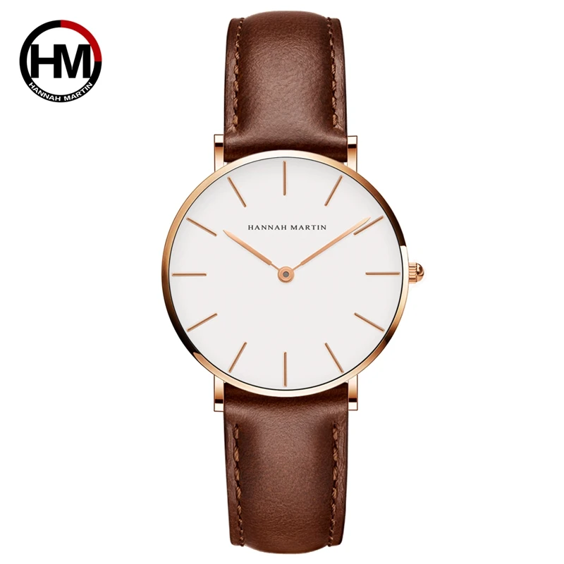 

Hannah Martin Japan Quartz Simple Women Fashion Watch White Leather Strap Ladies Wrist Watches Brand Waterproof Wristwatch 36mm