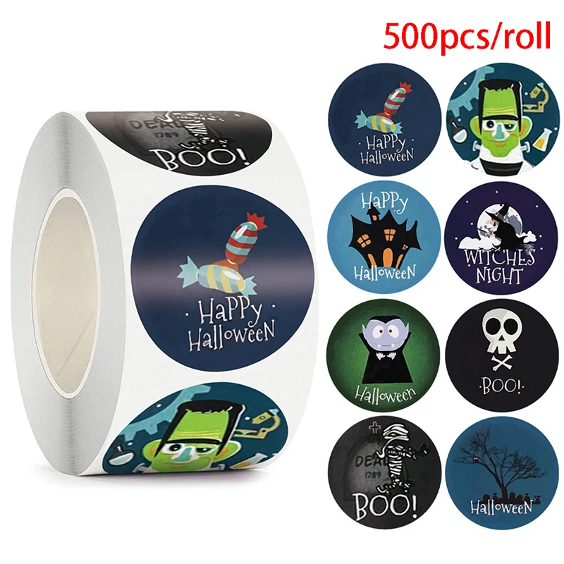 

500pcs Halloween Round Stickers Self Adhesive Label Paper Candy Bags Stickers Package Seal Gift Packaging Sealing Craft