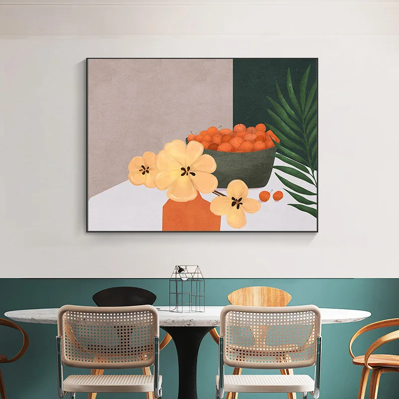 

Abstract Orange Poster Green Plant Flower Canvas Art Living Room Decor Print Kitchen Decorative Painting Nordic Wall Art Picture