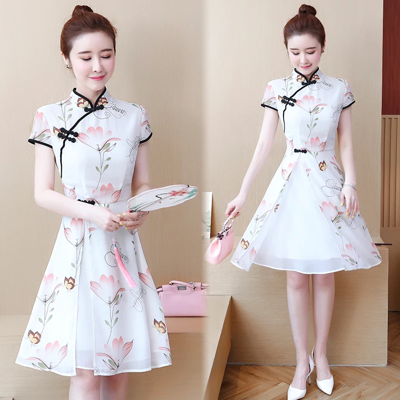 Китайское платье, традиционное платье с принтом, qipao, женские вечерние платья, Ретро стиль, cheongsam, для женщин, невесты, шифоновый чонсам, современный - Цвет: color1