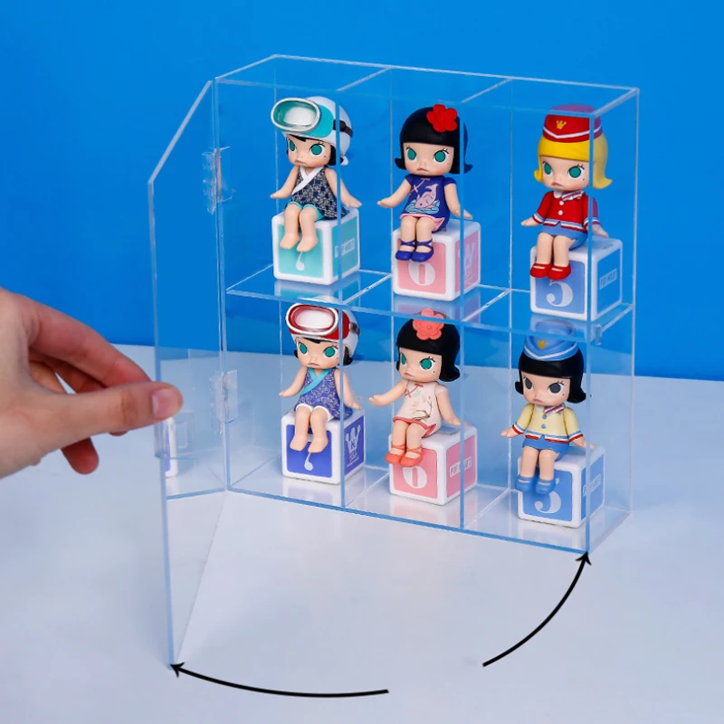 

New Arrival Fashion 6 slots Toys Storage Box With Door Clear Jewelry Showing Box PVC High Quality 20*6*20cm