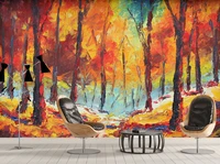custom wallpaper oil painting fiery red forest modern art decoration painting background wall bedroom decoration 3d wallpaper