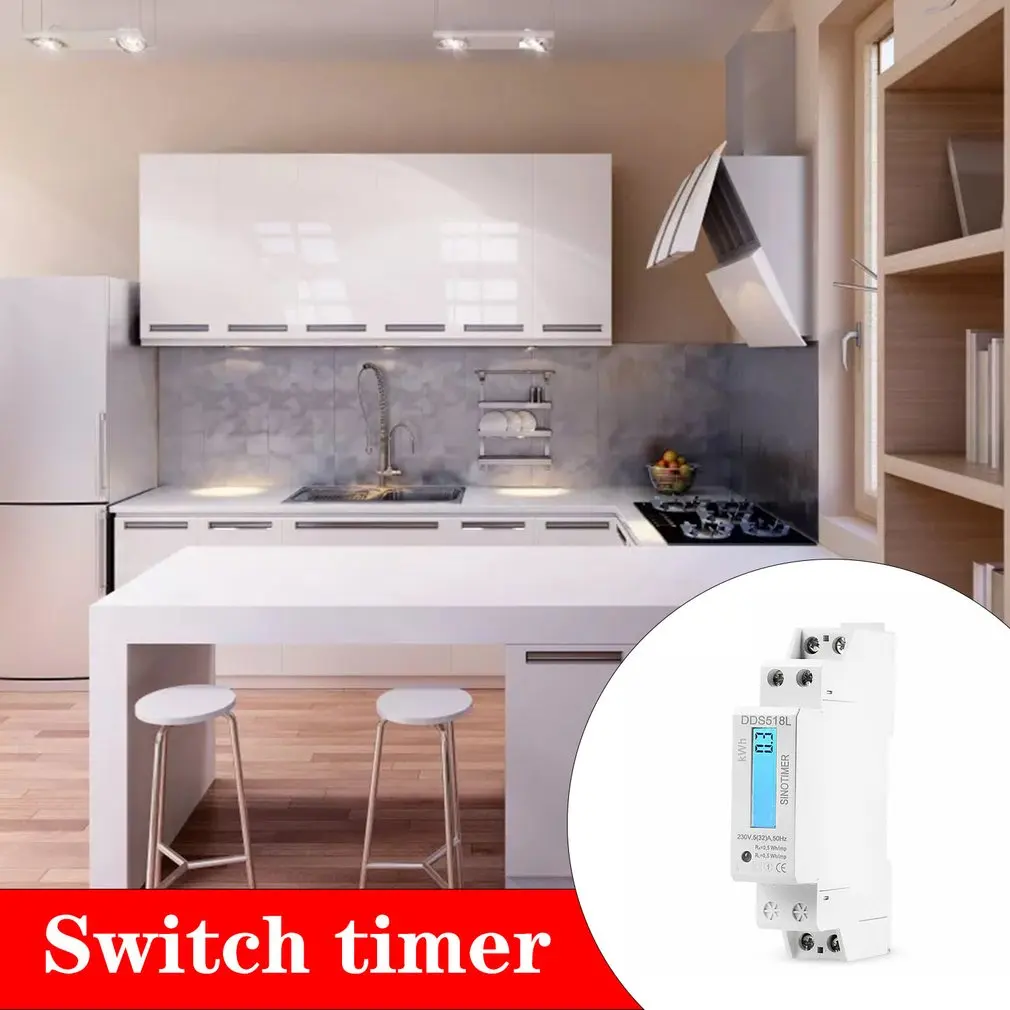Single Phase LCD Backlit Wattmeter Power Consumption Watt Energy Meter KWh AC 230V 50Hz 110V 60Hz Electric Din Rail Mount