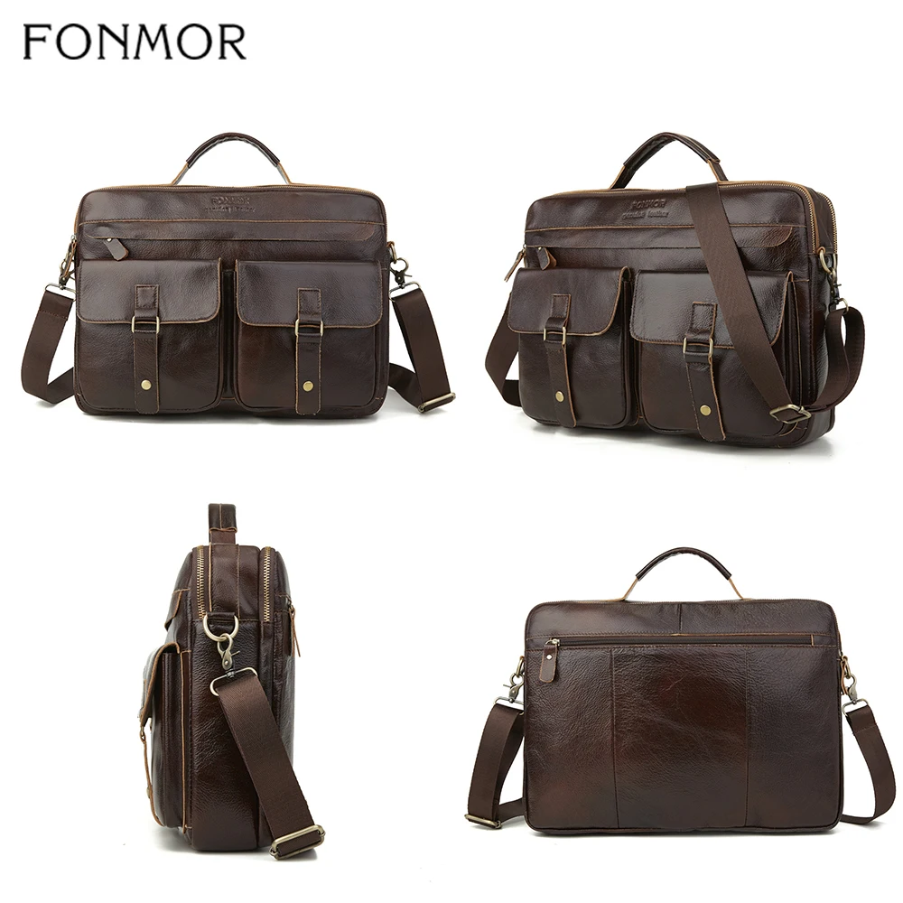 Новый мужской портфель Fonmor из 100% воловьей кожи большая сумка тоут натуральной на