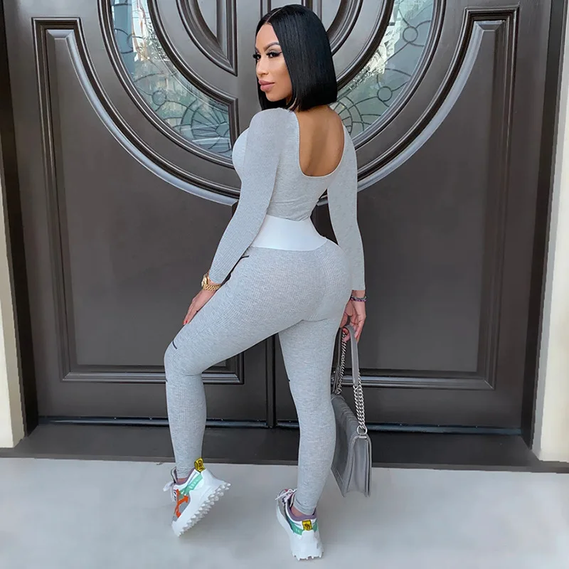 

Knit Patchwork Print Letter Jumpsuit Fitness Sportswear Women Skinny Sexy Romper Streetwear Casual Activewear Outfits 2020 New