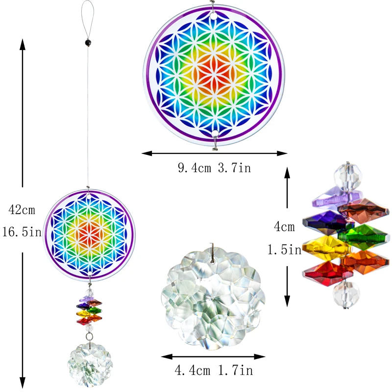 

H&D Glass Flower of Life Suncatcher with Crystal Mandala Prism Chakra Window Wall Art Yoga Decor Meditation Spiritual Decor Gift