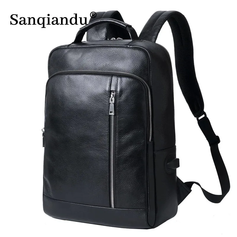 Рюкзак мужской из натуральной воловьей кожи вместительный ранец для ноутбука