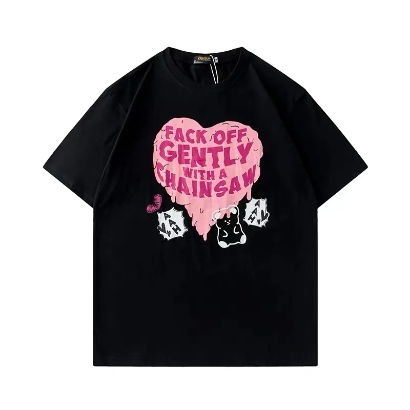 

Women Tshirt Heart Cartoon Print T-Shirt Women Shirts 100%Cotton 2021 Summer Tees O-Neck Short Sleeve Pretty Female T-shirt Tops