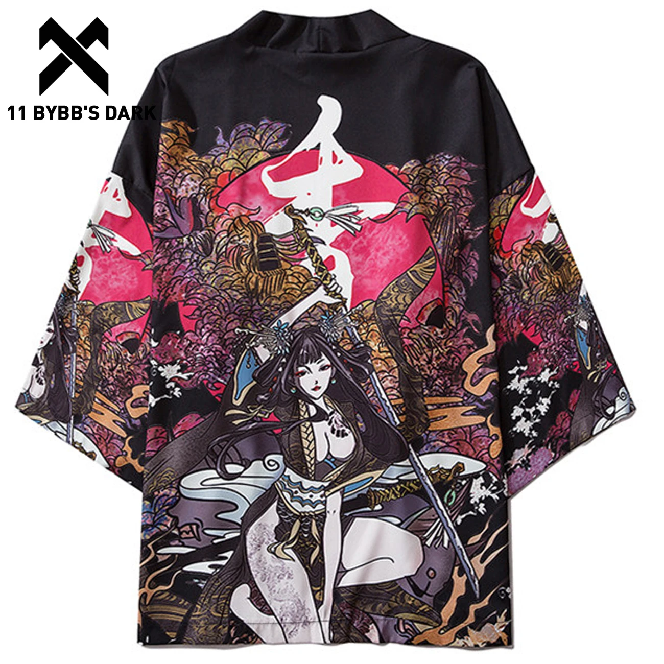 

11 BYBB'S DARK Japanese Samuri Printed Kimono Women Harajuku Casual Streetwear Jacket Summer Loose Cardigan Kimono Men Bathrobe