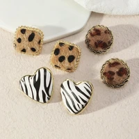 unusual earrings 2021 korean style new simple earrings leopard print cow pattern love heart shaped geometric womens jewelry