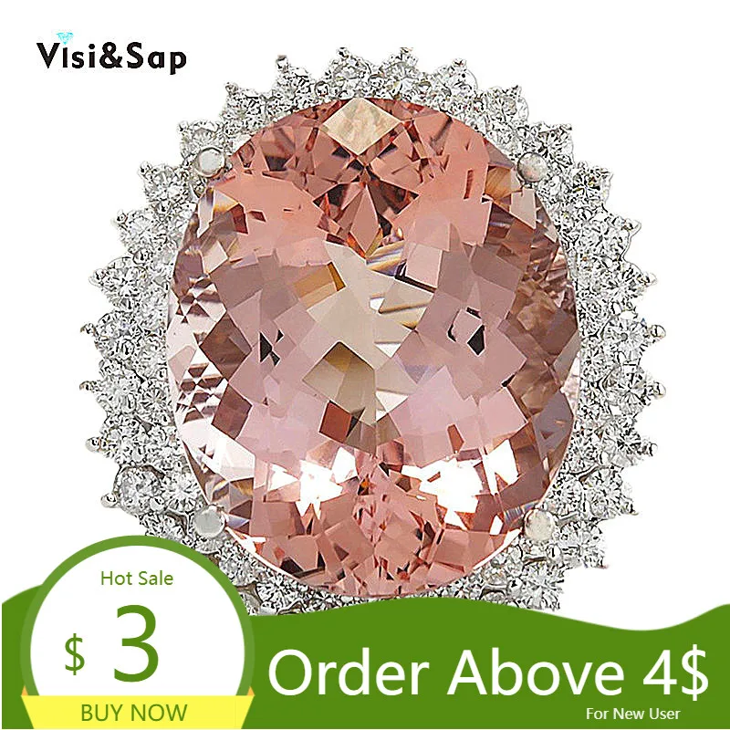 Женское кольцо с крупным камнем Visisap из белого золота овальным цирконием