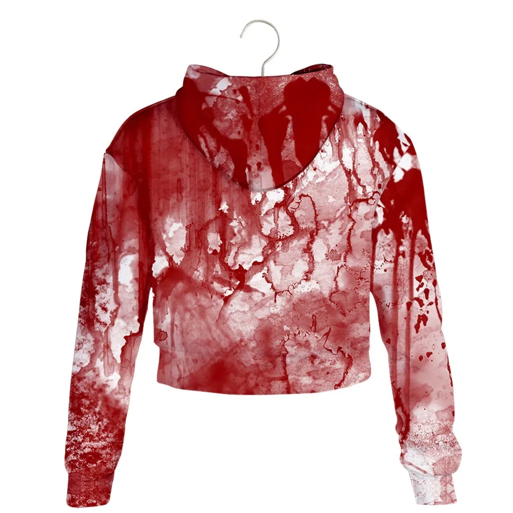 

Halloween Horror Print Sweatshirt 2020 New Pullover Hoodies Casual Long Sleeve Crop Short Tops Female Hooded Sweatshirts Wholesa