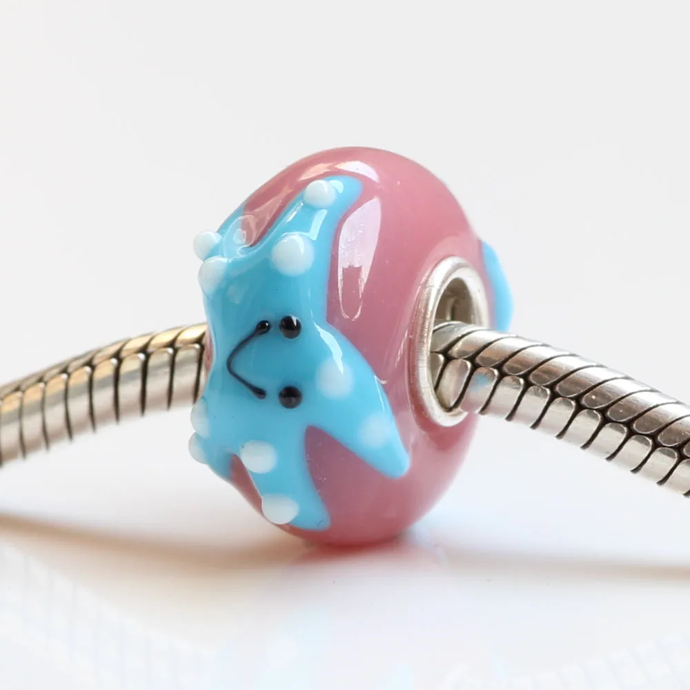 Стеклянная бусина со смайликом в виде морской звезды и цельной трубкой из