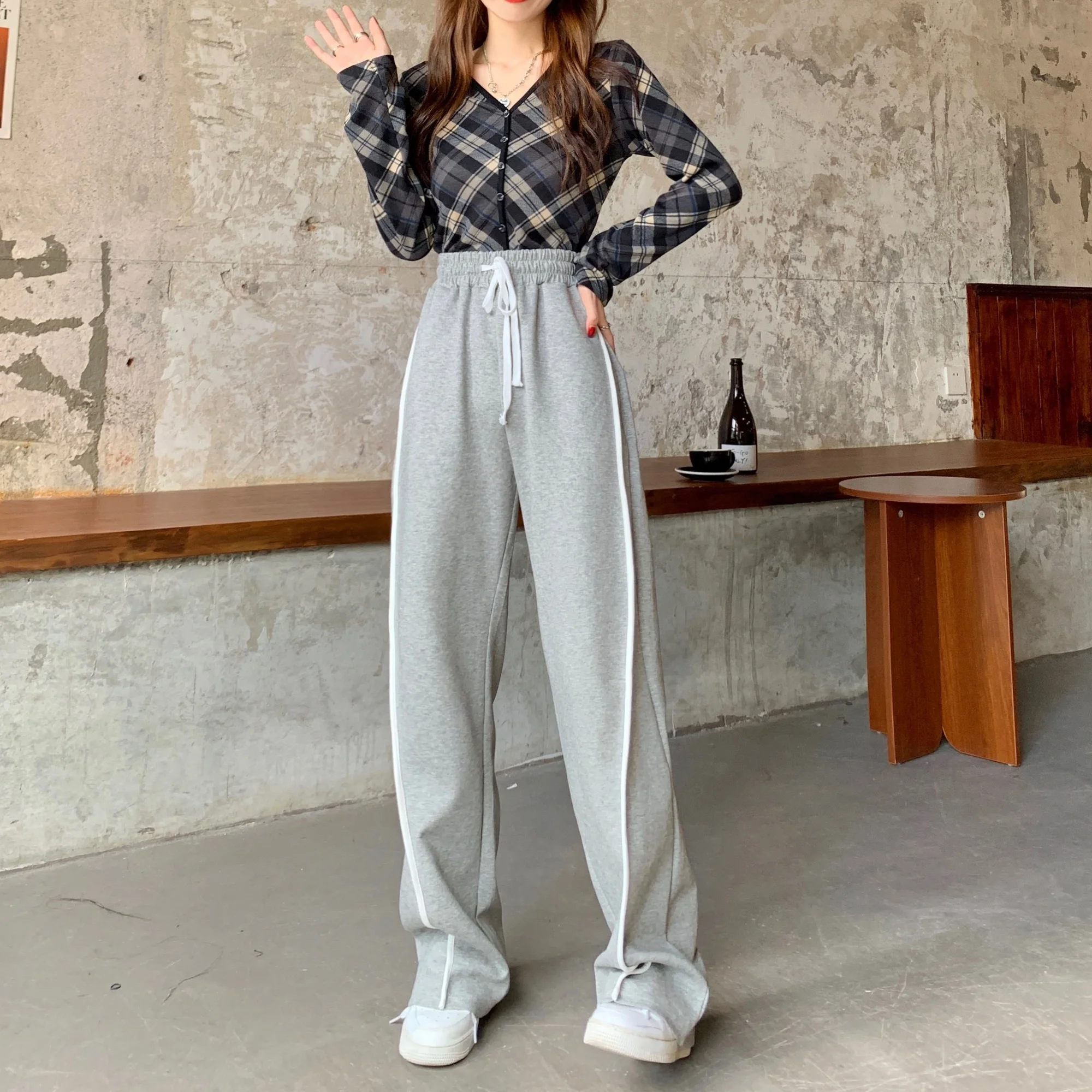 

Drawstring Mop Wide Leg Pants Women's High Waist Slimming Autumn Jum