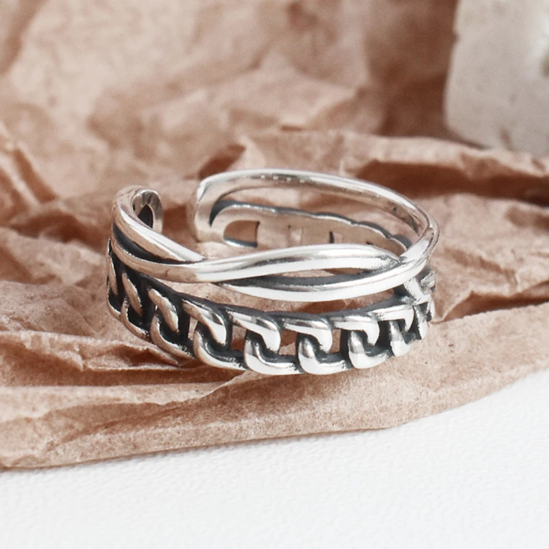 Женское кольцо из серебра 925 пробы с двойной цепью | Украшения и аксессуары