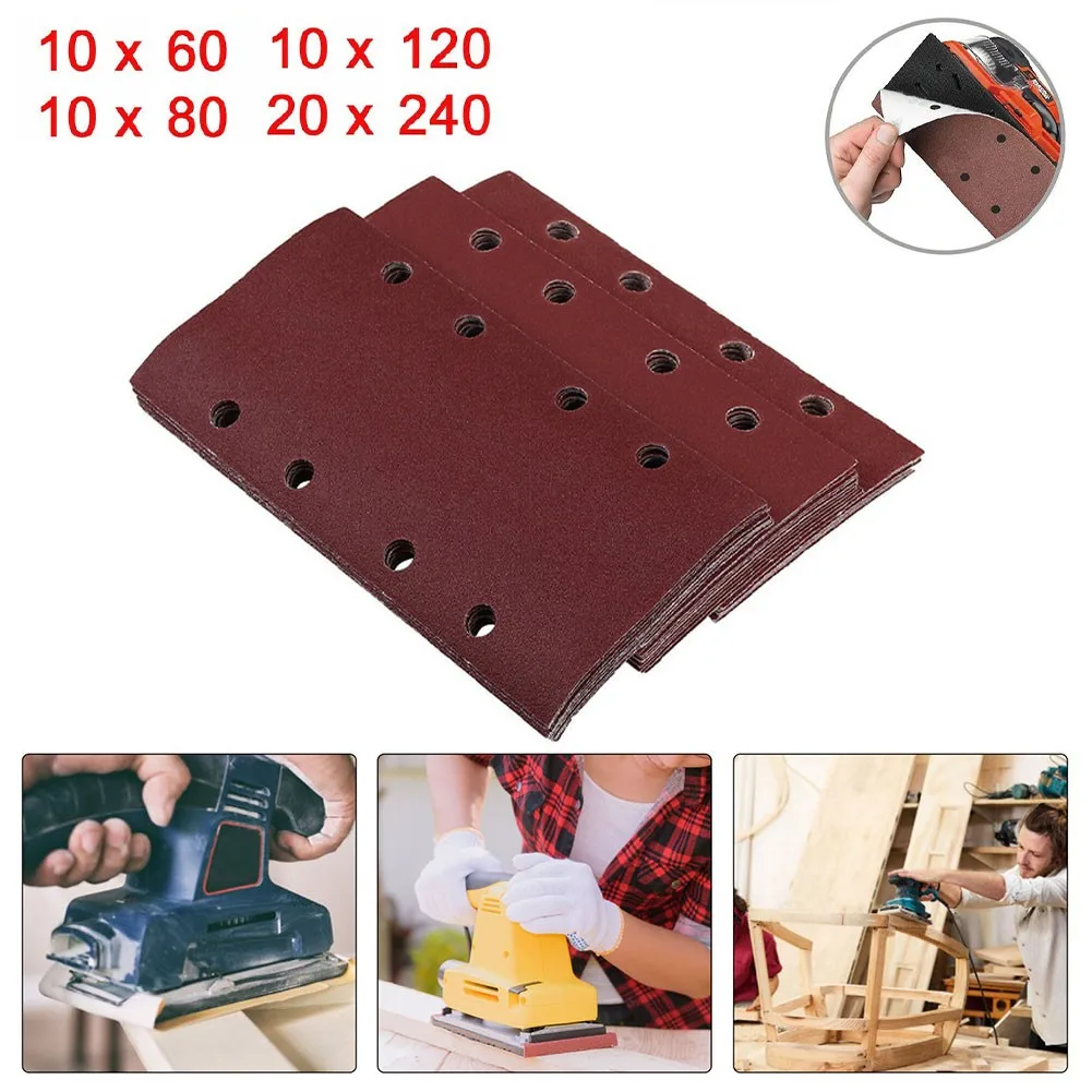 

50x Sandpaper Sheet 80/120/180/240# Hook And Loop Hook&Loop Mixed Grits