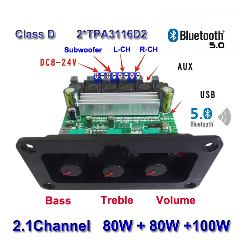 Bluetooth 5 0 2*80 Вт + 100 TPA3116D2 Класс D HIFI усилитель мощности сабвуфера плата 2 1 Ch домашний
