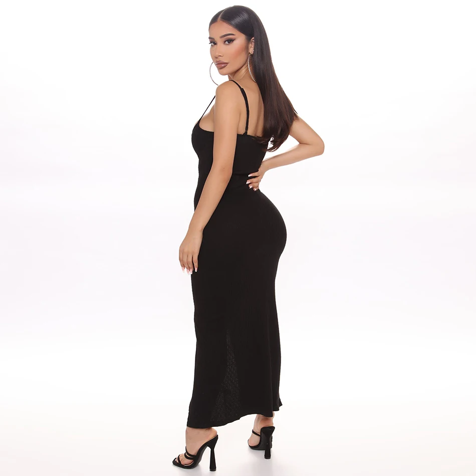 

Adyce 2021 Winter Women Black Sleeveless Slash Neck Club Bandage Dress Sexy Spaghetti Strap Button Celebrity Party Bodycon Dress