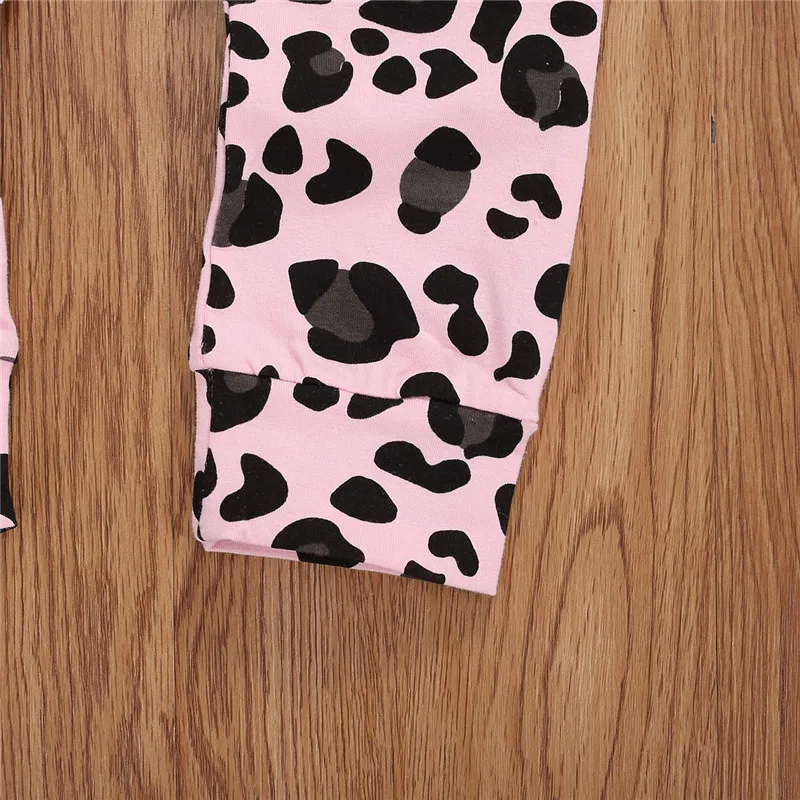 

3Pcs Baby Girls Outfit Spring Autumn Sweet Style Long Sleeve Round Collar Letter Rompers+Leopard Printed Long Pants+Bow Headwear