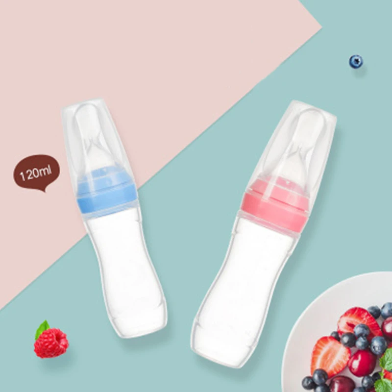 120ml силиконовая детская бутылочка для кормления с ложкой новорожденных малышей