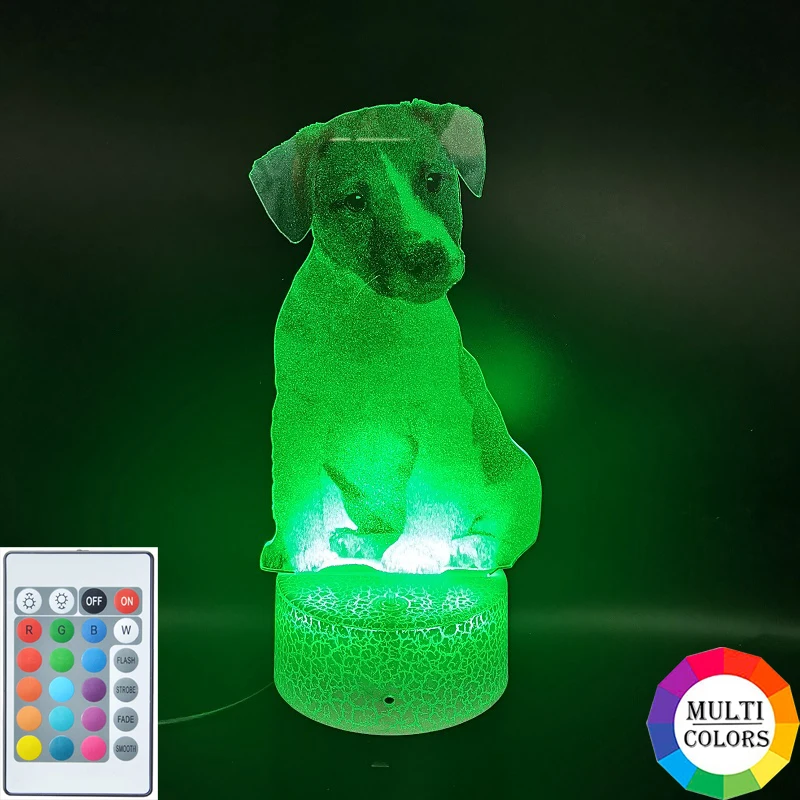 

3D Night Light LED Jack Russell Puppy Nightlight Acrylic Pet Dog Lamp Home Decor Crack Base with Illusion Colors Bluetooth Base