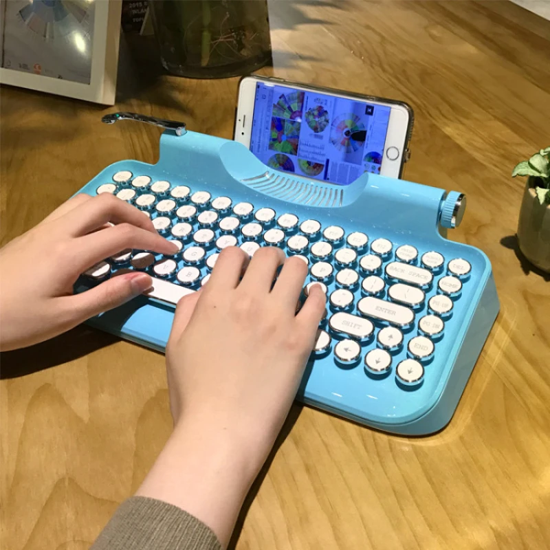 Hellboy KnewKey steampunk dot Robin blue wired keyboard Retro typewriter versatile white axis back light Mechanical keyboard