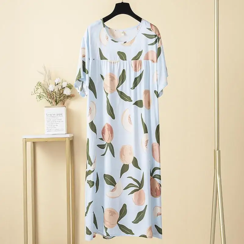 

Мешковатая ночная рубашка из вискозы, Женская домашняя одежда для отдыха, домашний халат с цветочным принтом, интимное белье, ночная рубашк...