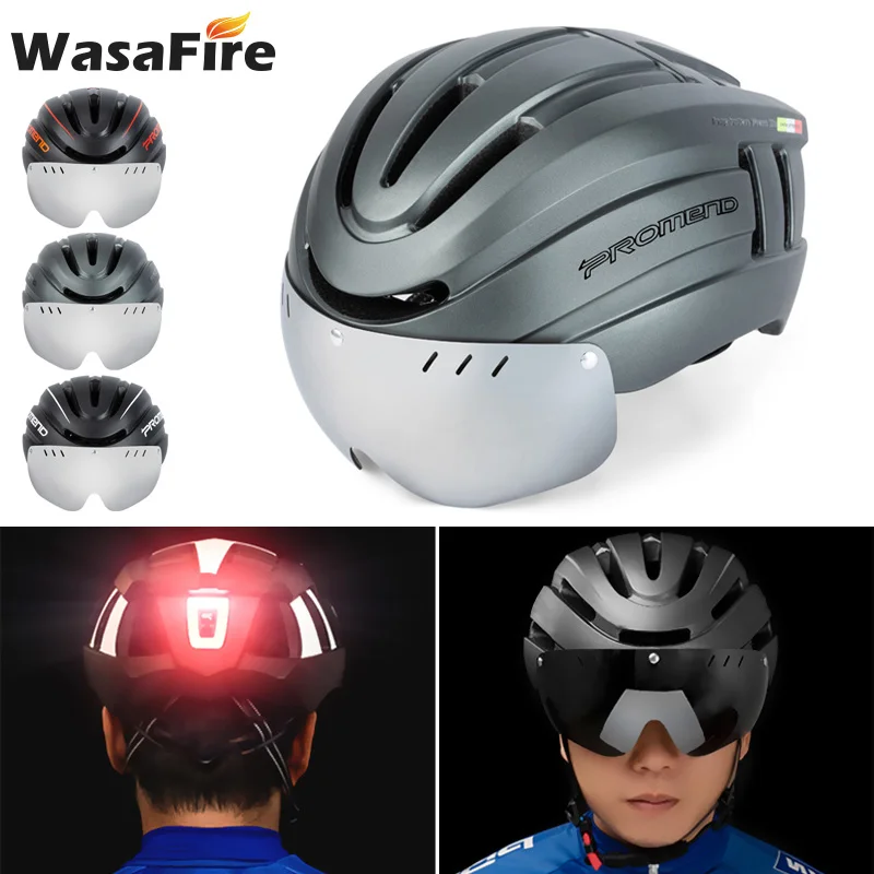 

Men Women Racing Cycling Helmet with Goggles & Rearlight Ultralight MTB Bicycle Helmet Outdoor Sport Bike Helmet