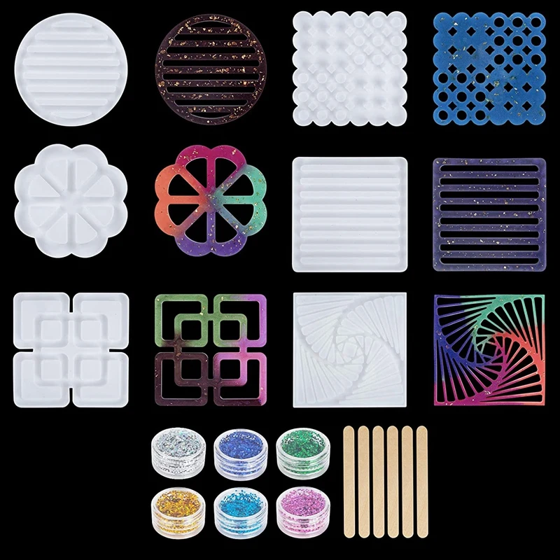 Coaster Molds For Resin Casting Silicone Epoxy DIY Square Round Cups Mats Mold Set | Дом и сад
