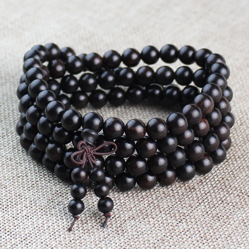 Многослойный браслет из натурального черного дерева с бусинами 108 6/8 мм|Именные