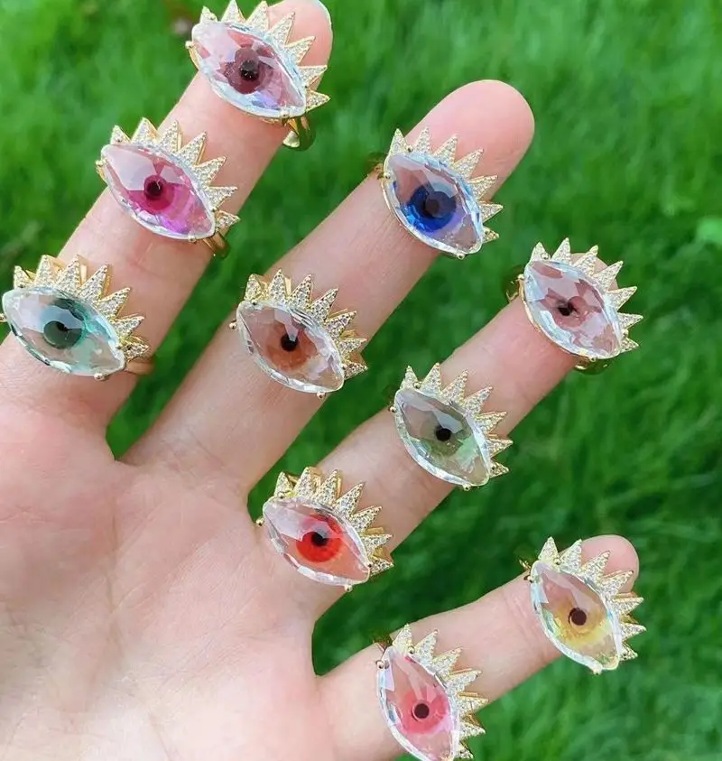 

6 шт 2021 модное кубическое циркониевое кольцо для глаз, модные, украшенные разноцветными кристаллами женские регулируемые кольца для девоче...