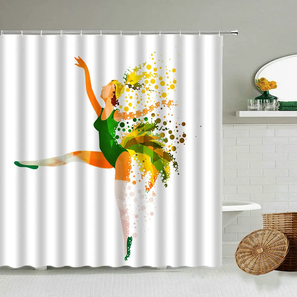 Занавеска для душа с изображением балерины водонепроницаемые разноцветные