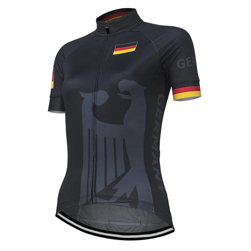 NEW Team Germany Women Black Cycling Jersey Short Sleeve Bike Road Mountain Race Tops Bicycle Clothes Customized
