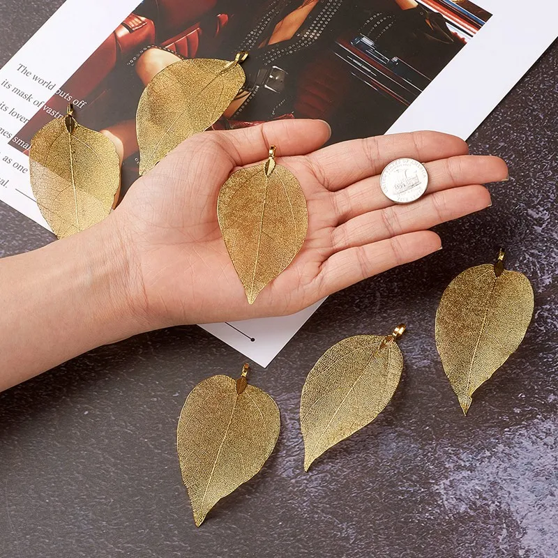 10 шт. металлические латунные покрытые натуральными листьями большой цвет