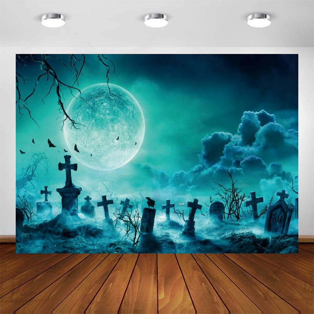Фон Yeele для Хэллоуина Ночная Луна темные облака крест кладбище фон детской