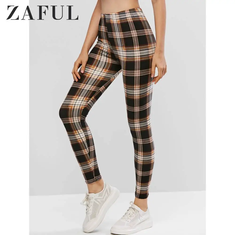ZAFUL, тянущиеся Клетчатые Леггинсы с высокой талией, эластичные женские леггинсы, Леггинсы с рисунком, мульти один размер, осень, весна, повседневная одежда