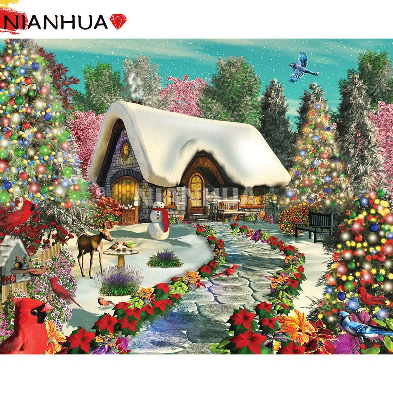 

Diamond Painting 5D DIY Landscape Christmas Igloo Gift Square Round Embroidery Hand-Mosaic Kit Photo Mural Decoration