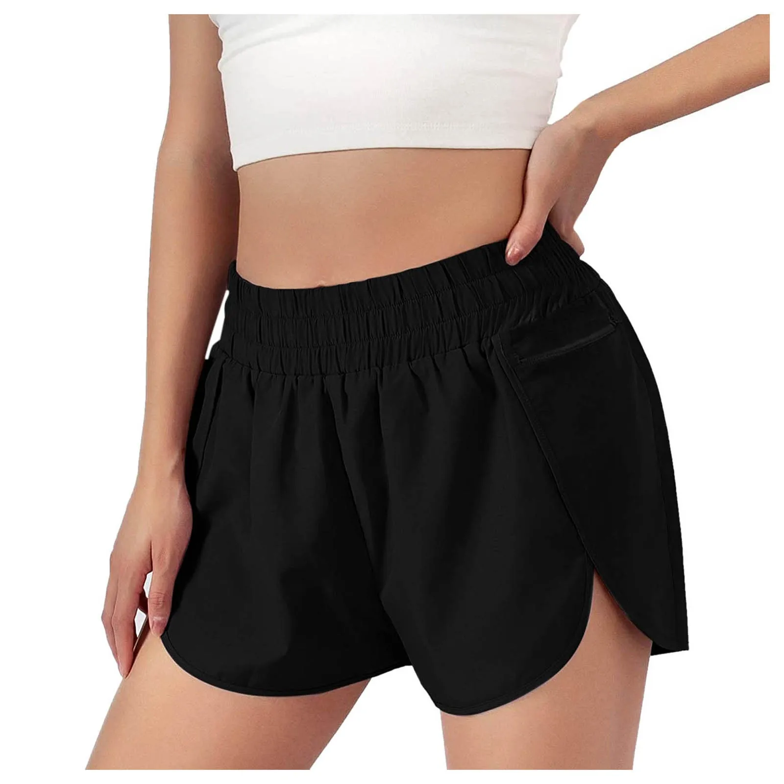 

Summer Exercise Gym Shorts Women Yoga Shorts Professional Sports Running Black Low Waist Workout Black Training Shorts #YJ
