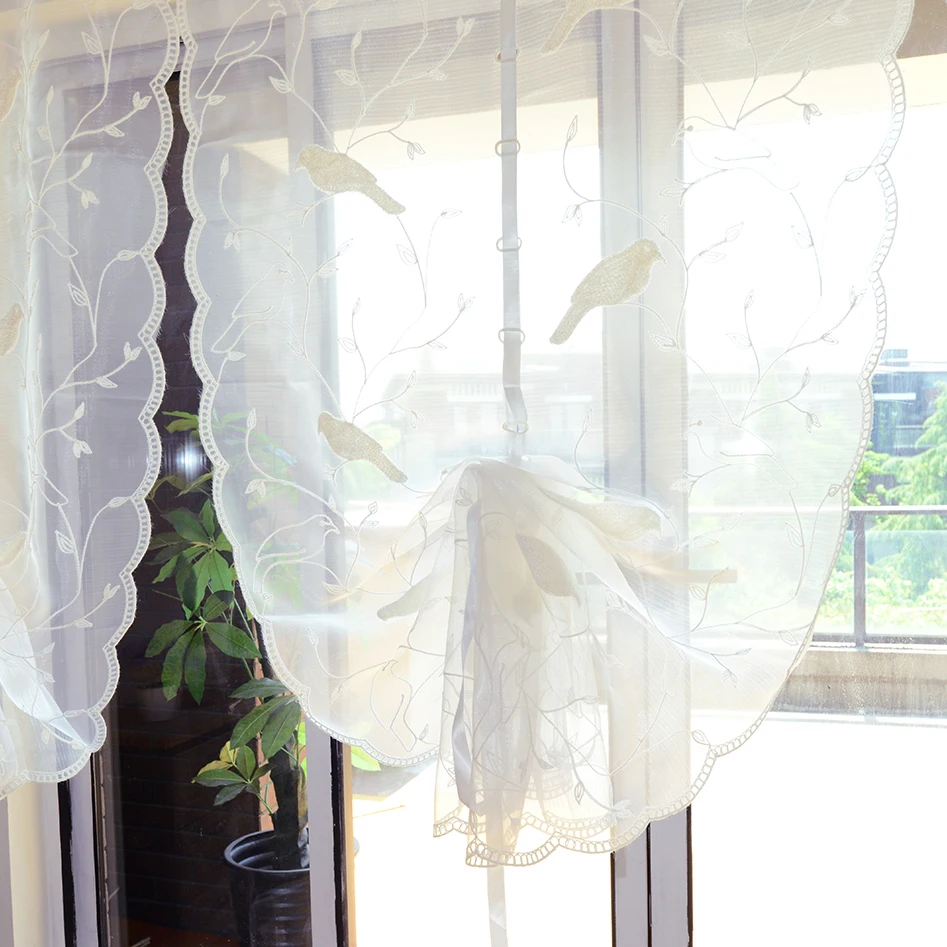 Современные пасторальные шторы оконная тюль прозрачная органза вышивка белый