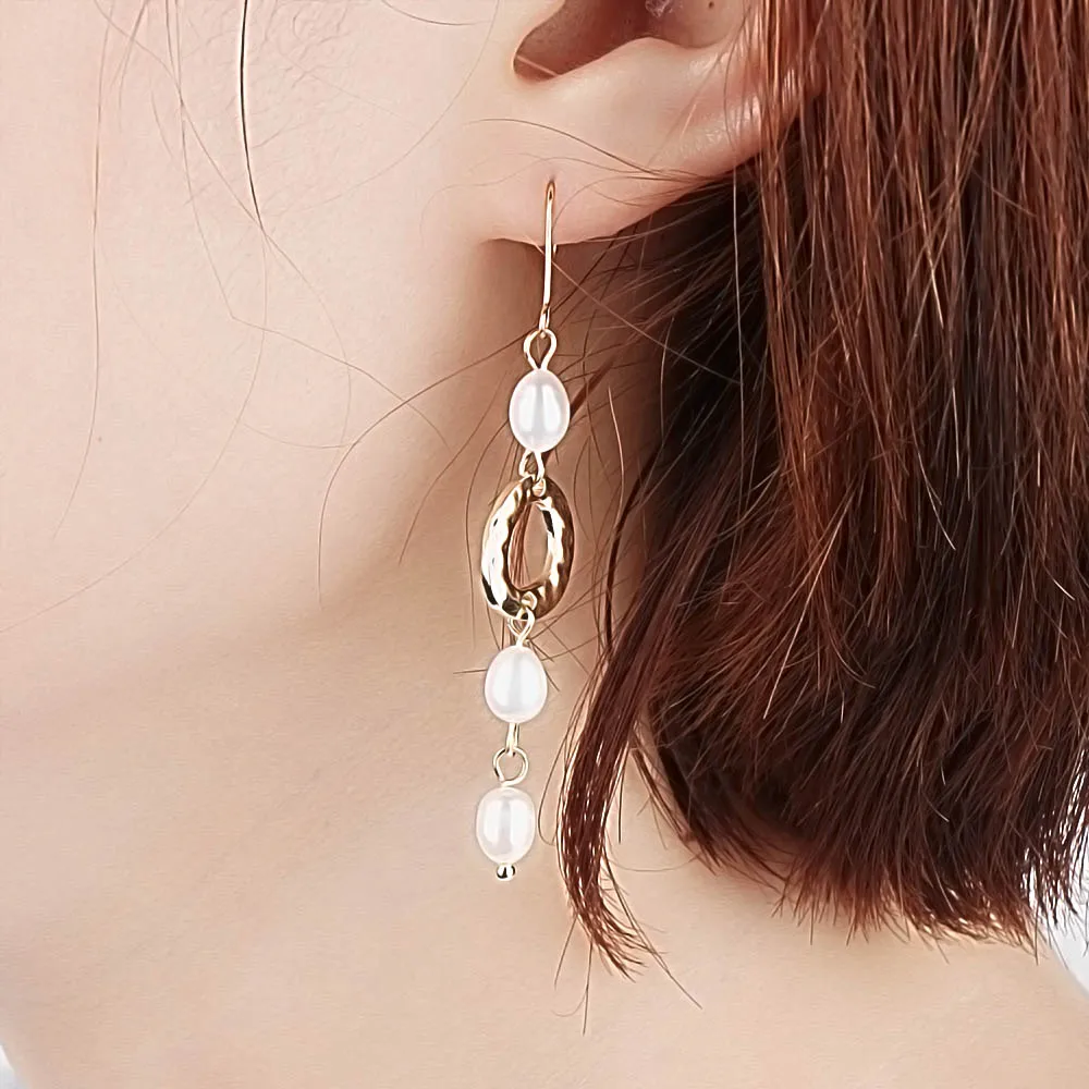 Серьги из натурального пресноводного жемчуга Длинные геометрические серьги